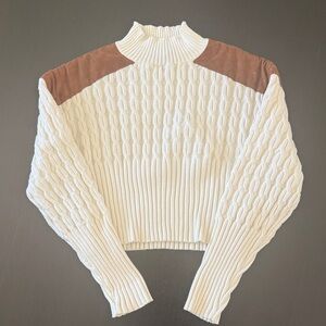 Central Park West Cream and Brown Turtleneck Sweater